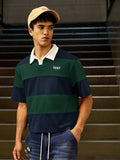 SWAVVY Camisa Polo Masculina Casual de Verão, Ajuste Solto, Tamanho Padrão, Blocos de Cores Sólidas Azul e Branco