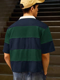 SWAVVY Camisa Polo Masculina Casual de Verão, Ajuste Solto, Tamanho Padrão, Blocos de Cores Sólidas Azul e Branco