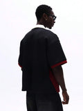 SUMWON Camisa Polo de Manga Curta de Verão com Recortes Impressos, Ajuste Casual, Design Colorblock e Detalhe de Gola Branca