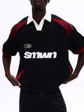 SUMWON Camisa Polo de Manga Curta de Verão com Recortes Impressos, Ajuste Casual, Design Colorblock e Detalhe de Gola Branca