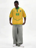 SUMWON Top Polo Masculina Inspirada na de Futebol Retrô com Estampa de Número e Carcela com Botões, Manga Curta, Gola, Uso Casual Primavera Verão