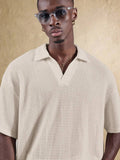Top Polo de Manga Curta Ajustada Tipo Cropped SUMWON para Homens, em Padrão de Malha Aberta, Casual de Verão para Golfe, Gola Simples