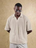 Top Polo de Manga Curta Ajustada Tipo Cropped SUMWON para Homens, em Padrão de Malha Aberta, Casual de Verão para Golfe, Gola Simples