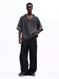 SUMWON Polo de Malha Canelada com Mangas Curtas e Detalhes de Acabamento Contrastantes, Top Casual para Conforto e Estilo do Dia a Dia