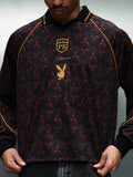 PLAYBOY X SUMWON Camisa Polo de Manga Longa com Logotipo de Coelho, Padrão Geométrico, Clube de Futebol, Uso Casual Premium