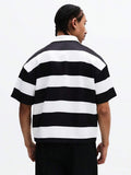 SUMWON Camisa Polo Relaxada com Listras Horizontais e Estampa de Logo para Uso Casual Diário, Conforto na Primavera e Verão
