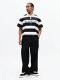 SUMWON Camisa Polo Relaxada com Listras Horizontais e Estampa de Logo para Uso Casual Diário, Conforto na Primavera e Verão