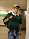 SWAVVY Camisa Polo Masculina Casual de Verão, Ajuste Solto, Tamanho Padrão, Blocos de Cores Sólidas Azul e Branco