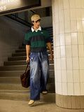 SWAVVY Camisa Polo Masculina Casual de Verão, Ajuste Solto, Tamanho Padrão, Blocos de Cores Sólidas Azul e Branco