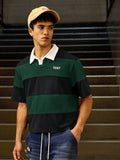 SWAVVY Camisa Polo Masculina Casual de Verão, Ajuste Solto, Tamanho Padrão, Blocos de Cores Sólidas Azul e Branco