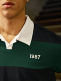 SWAVVY Camisa Polo Masculina Casual de Verão, Ajuste Solto, Tamanho Padrão, Blocos de Cores Sólidas Azul e Branco