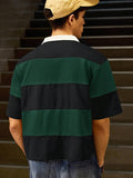 SWAVVY Camisa Polo Masculina Casual de Verão, Ajuste Solto, Tamanho Padrão, Blocos de Cores Sólidas Azul e Branco