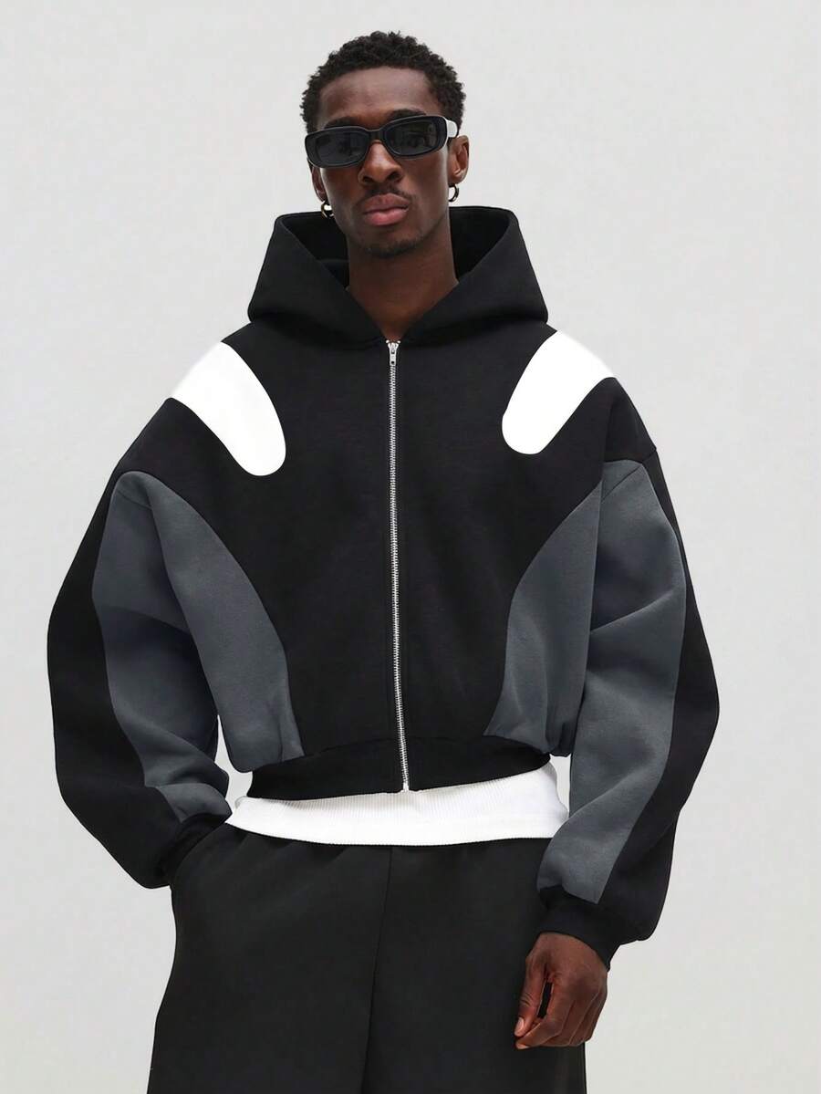 Moletom Pavtros Cropped Painéis Contrastantes Inverno