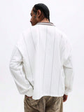 SUMWON Camisa Polo de Manga Longa Listrada com Gola e Design de Ajuste Regular Casual