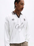 SUMWON Camisa Polo de Manga Longa Listrada com Gola e Design de Ajuste Regular Casual