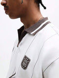 SUMWON Camisa Polo de Manga Longa Listrada com Gola e Design de Ajuste Regular Casual