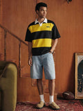 SWAVVY Camisa Polo Masculina Casual de Verão, Ajuste Solto, Tamanho Padrão, Blocos de Cores Sólidas Azul e Branco