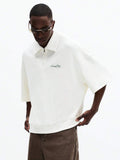 SUMWON Camisa Polo com Zíper de Manga Curta, Gola Apontada e Estampa de Logo no Peito para Fins de Semana Casuais, Passeios de Primavera