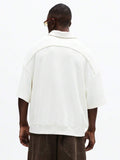 SUMWON Camisa Polo com Zíper de Manga Curta, Gola Apontada e Estampa de Logo no Peito para Fins de Semana Casuais, Passeios de Primavera