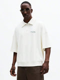 SUMWON Camisa Polo com Zíper de Manga Curta, Gola Apontada e Estampa de Logo no Peito para Fins de Semana Casuais, Passeios de Primavera