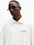 SUMWON Camisa Polo com Zíper de Manga Curta, Gola Apontada e Estampa de Logo no Peito para Fins de Semana Casuais, Passeios de Primavera