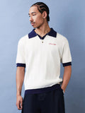 SUMWON Camisa Polo de Malha Canelada com Gola de Contraste, Manga Curta, Botões Até a Metade, Caimento Regular, Estilo Casual de Primavera e Verão, Vintage