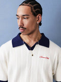 SUMWON Camisa Polo de Malha Canelada com Gola de Contraste, Manga Curta, Botões Até a Metade, Caimento Regular, Estilo Casual de Primavera e Verão, Vintage