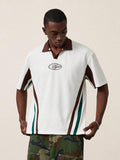 STYNVO Camisa Polo de Manga Curta Casual Versátil para Homens com Estampa de Letra em Bloco de Cores, Camisa Retrô Masculina, Camisa Polo Estilo Universitário Padrão, Camisa Bowling Masculina, Camisa Polo Masculina