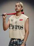 PAVTROS Regata de Ombros Largos Estilo Streetwear da Moda Masculina, com Designs Vintage e Heráldicos de Alta Rua, Streetwear Retrô dos Anos 90, Misturando Estilos Vintage, Punk, Y2K, Ajuste Limpo, Adequado para Rappers, Presentes de Férias, Presentes par