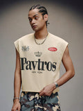 PAVTROS Regata de Ombros Largos Estilo Streetwear da Moda Masculina, com Designs Vintage e Heráldicos de Alta Rua, Streetwear Retrô dos Anos 90, Misturando Estilos Vintage, Punk, Y2K, Ajuste Limpo, Adequado para Rappers, Presentes de Férias, Presentes par