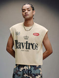 PAVTROS Regata de Ombros Largos Estilo Streetwear da Moda Masculina, com Designs Vintage e Heráldicos de Alta Rua, Streetwear Retrô dos Anos 90, Misturando Estilos Vintage, Punk, Y2K, Ajuste Limpo, Adequado para Rappers, Presentes de Férias, Presentes par