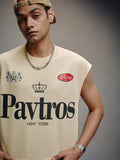 PAVTROS Regata de Ombros Largos Estilo Streetwear da Moda Masculina, com Designs Vintage e Heráldicos de Alta Rua, Streetwear Retrô dos Anos 90, Misturando Estilos Vintage, Punk, Y2K, Ajuste Limpo, Adequado para Rappers, Presentes de Férias, Presentes par
