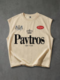 PAVTROS Regata de Ombros Largos Estilo Streetwear da Moda Masculina, com Designs Vintage e Heráldicos de Alta Rua, Streetwear Retrô dos Anos 90, Misturando Estilos Vintage, Punk, Y2K, Ajuste Limpo, Adequado para Rappers, Presentes de Férias, Presentes par