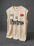 PAVTROS Regata de Ombros Largos Estilo Streetwear da Moda Masculina, com Designs Vintage e Heráldicos de Alta Rua, Streetwear Retrô dos Anos 90, Misturando Estilos Vintage, Punk, Y2K, Ajuste Limpo, Adequado para Rappers, Presentes de Férias, Presentes par