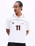 SUMWON Camisa Polo Casual Masculina com Estampa de Número, Manga Curta, Gola, Ajuste Quadrado, Botões, Parte Superior