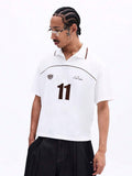 SUMWON Camisa Polo Casual Masculina com Estampa de Número, Manga Curta, Gola, Ajuste Quadrado, Botões, Parte Superior