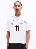SUMWON Camisa Polo Casual Masculina com Estampa de Número, Manga Curta, Gola, Ajuste Quadrado, Botões, Parte Superior