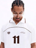 SUMWON Camisa Polo Casual Masculina com Estampa de Número, Manga Curta, Gola, Ajuste Quadrado, Botões, Parte Superior
