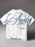 STYNVO Camiseta Branca Solta com Estampa de Letra, Ombros Caídos, Casual para Férias e Transporte, Moda de Rua, Verão