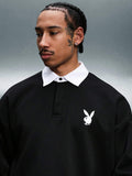 PLAYBOY X SUMWON Camisa Polo de Manga Longa com Colarinho e Logotipo de Coelho, Casual de Outono e Inverno, Streetwear Clássico com Botões
