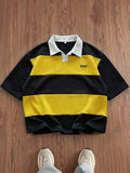 SWAVVY Camisa Polo Masculina Casual de Verão, Ajuste Solto, Tamanho Padrão, Blocos de Cores Sólidas Azul e Branco