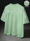 STYNVO Camiseta Branca Solta com Estampa de Letra, Ombros Caídos, Casual para Férias e Transporte, Moda de Rua, Verão