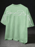STYNVO Camiseta Branca Solta com Estampa de Letra, Ombros Caídos, Casual para Férias e Transporte, Moda de Rua, Verão