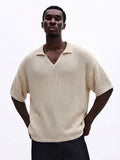 SUMWON Polo de Malha Canelada com Mangas Curtas e Detalhes de Acabamento Contrastantes, Top Casual para Conforto e Estilo do Dia a Dia
