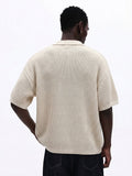 SUMWON Polo de Malha Canelada com Mangas Curtas e Detalhes de Acabamento Contrastantes, Top Casual para Conforto e Estilo do Dia a Dia
