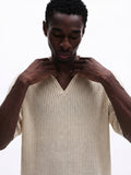 SUMWON Polo de Malha Canelada com Mangas Curtas e Detalhes de Acabamento Contrastantes, Top Casual para Conforto e Estilo do Dia a Dia