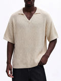 SUMWON Polo de Malha Canelada com Mangas Curtas e Detalhes de Acabamento Contrastantes, Top Casual para Conforto e Estilo do Dia a Dia