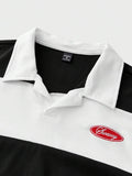 SWAVVY Camisa Polo Masculina Casual de Verão, Ajuste Solto, Tamanho Padrão, Blocos de Cores Sólidas Azul e Branco