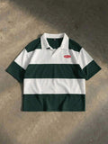 SWAVVY Camisa Polo Masculina Casual de Verão, Ajuste Solto, Tamanho Padrão, Blocos de Cores Sólidas Azul e Branco