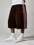 SUMWON Shorts Casual com Listras Laterais em Veludo, Cordão, Comprimento Joelho, Ajuste Relaxado, Verão Solto, Cintura Elástica